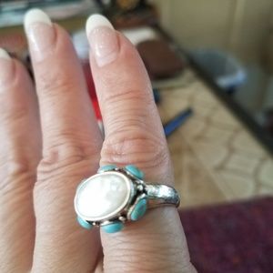 Turquoise and abalone Stone sterling silver ring